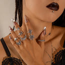 Tocona Gothic Funny Skull Spider Joint Ring Sets for Women Hiphop Silver Color Bat Cobweb Flower Party Jewelry Halloween Gift