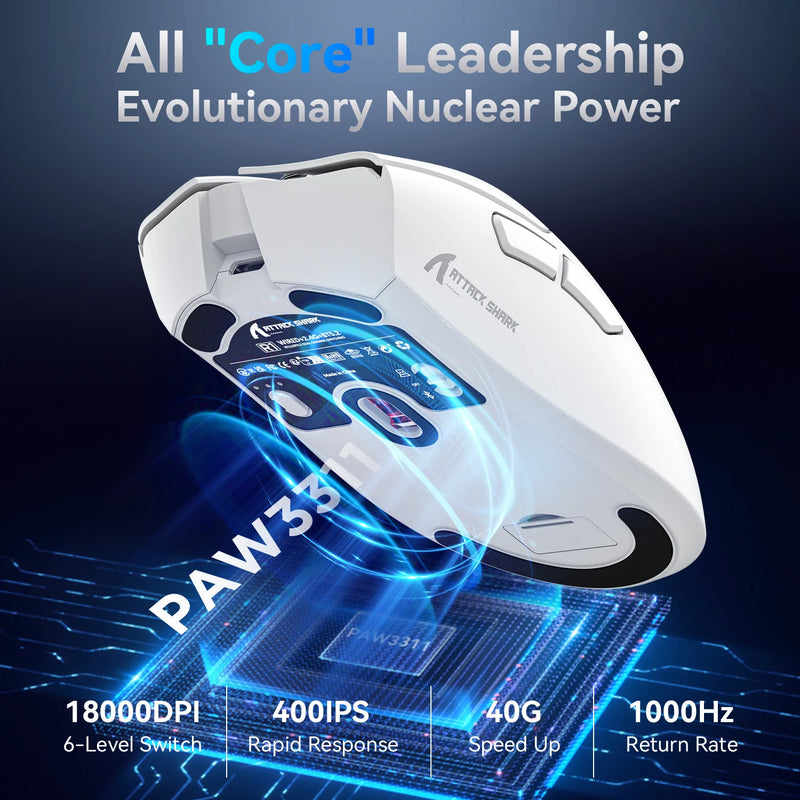 R1 Attack Shark Wireless Mouse Bluetooth Gaming Mouse PAW3311 Sensor,1000Hz Return-rate,Tri-mode,Ergonomic,Rechargeable