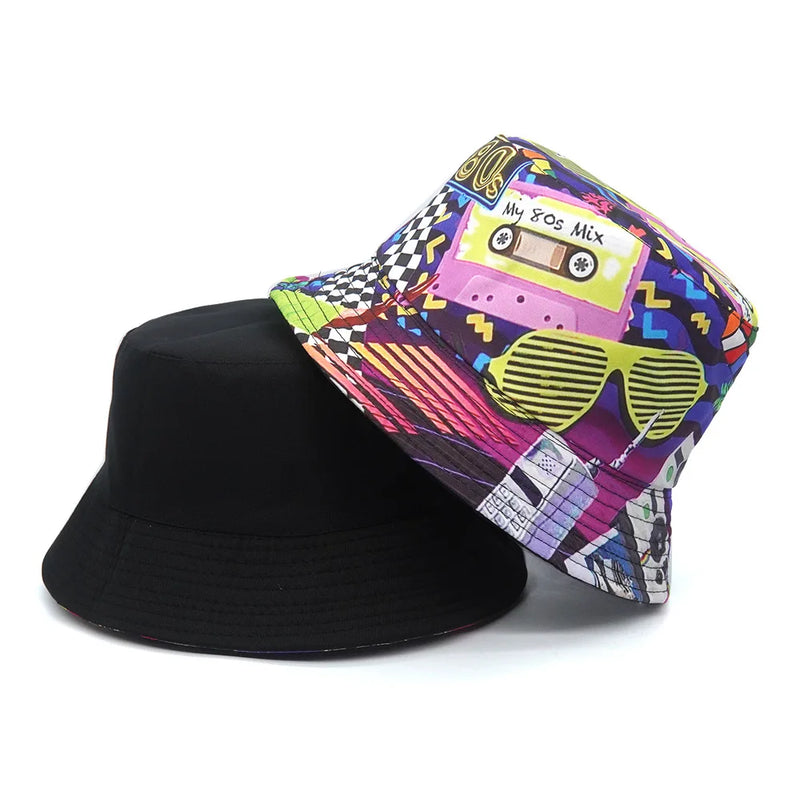 Women Bucket Hat Fashion Design Print 90's Panama Hats Female Vintage Fisherman Unisex Sun Cap Dropshipping