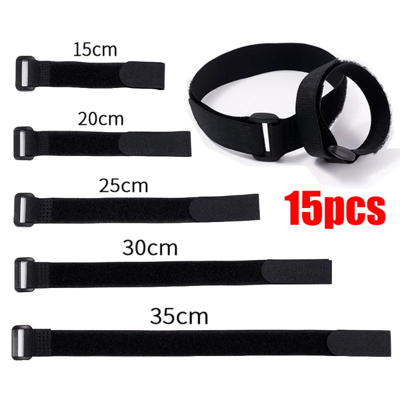 15PCS Self-adhesion Cable Ties 2cm Width Reverse Buckle Straps Nylon Cable Ties Fastener Tapes Self Aadhesive Hook Loop Tapes