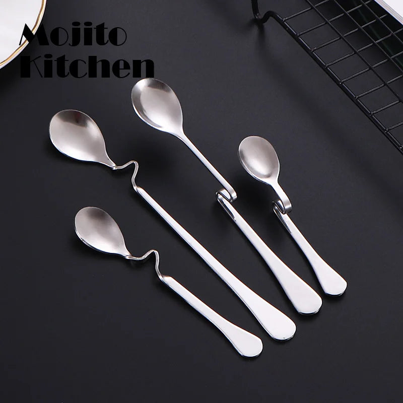 5PCS Creative Stainless Steel S-shaped Cup Spoon Restaurant Hotel Curved Handle  Coffee Milk Tea  Stirring