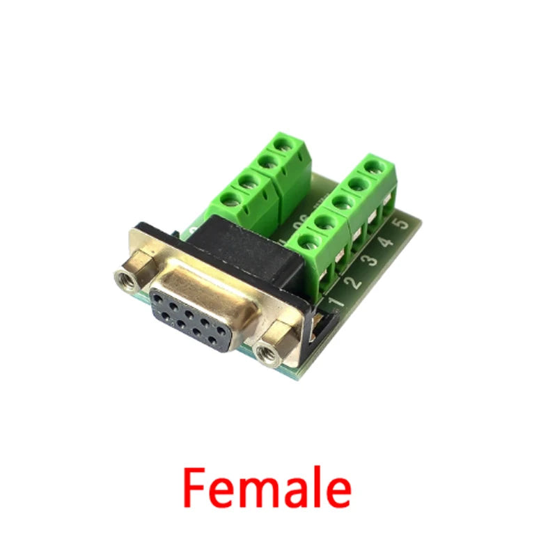 D-Sub 9pin Solderless Connectors DB9 RS232 Serial to Terminal Female Male Adapter Connector Breakout Board Black+Green