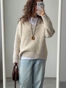 Hirsionsan 2025 New Soft Loose V Or O Neck Knitted Sweaters Women Winter Solid Female Pullovers Warm Basic Knitwear Jumper