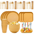 48pcs Plate Sets Wheat Straw Eco-Friendly Ramen Bowl Tableware Dinner Dishes Set Camping Tableware Set With Knife Fork Spoon