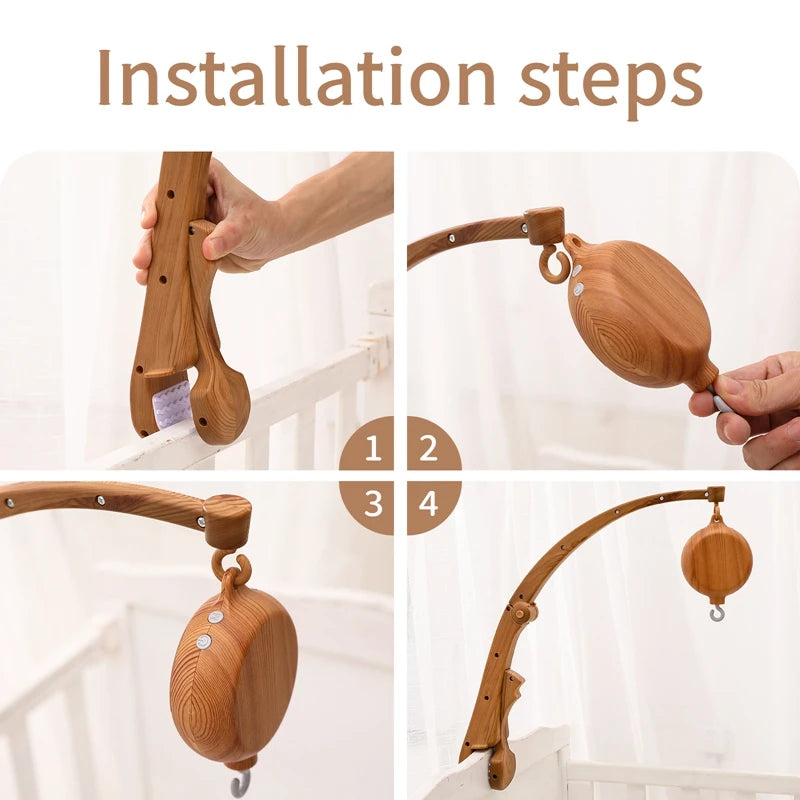 Let's Make Baby Imitation Wooden Bed Bell Bracket Mobile Hanging Rattles Toy Hanger Kid Crib Mobile Bed Bell Toy Plastic Bracket