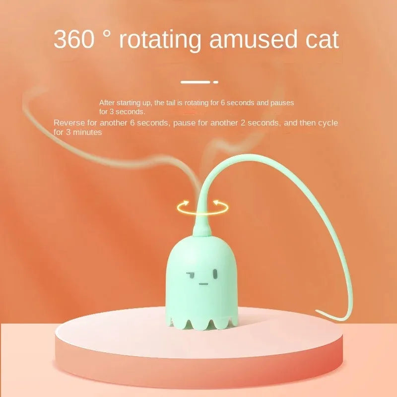 Intelligent Interactive Cat Toy USB Electric Rolling Ball Toy Cat Pet Silicone Rotating Imitation Mouse Tail Kitten Tease Stick