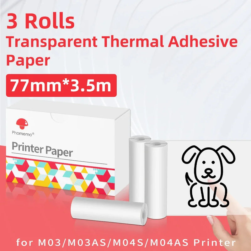 Phomemo 110mm Adhesive Thermal Paper White Thermal Transparent Sticker Paper Photo Paper for M03AS/M04AS Mini Portable Printer
