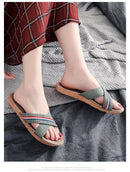 Mntrerm New style slippers Summer home men and women Summer linen lovers Home thick soled anti-skid indoor sandals Female summer