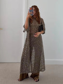 Flying Sleeve Ruffle Striped Slip Long Dress Women Elegant Square Collar Waist Cinching Pleat Party Dresses Chic Ladies Vestido