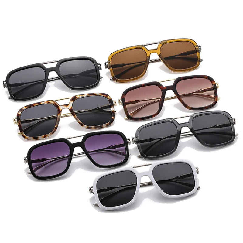 SO&EI Retro Double Bridges Square Men Sunglasses Shades UV400 Fashion Gradient Women Sun Glasses