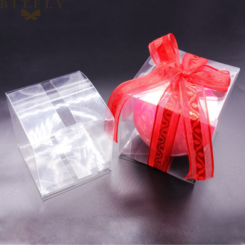 50pcs PVC Clear Transparent Candy Gift Box Birthday Wedding Favor Holder Chocolate Candy Boxes Event Sweet Candy Bags /Jewelry