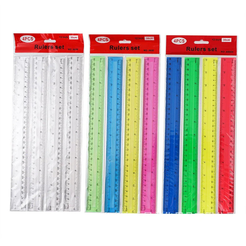 4pcs 30cm Colorful Plastic Straight Rulers Kawaii Stationery Drawing Measuring Tool School Office Supplies Kids Student Prize