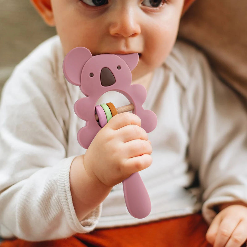 1PC Silicone Teether Koala Elephant Handbells Rattles BPA Free Rodents Teething Necklace Food Grade Infant Chewable Baby Toys