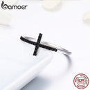 BAMOER Popular 925 Sterling Silver Faith Cross Shape Finger Rings for Women ,Black Clear CZ Sterling Silver Jewelry Gift SCR067