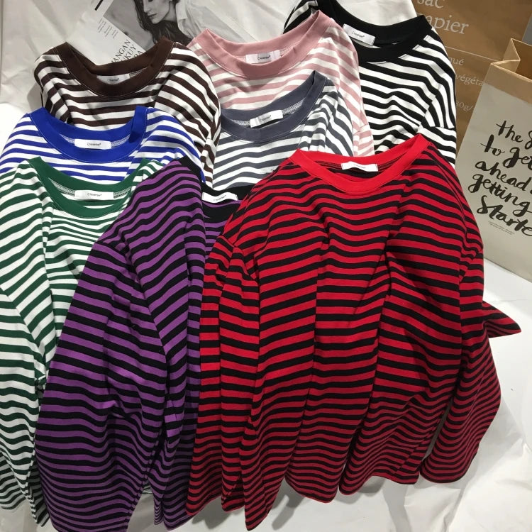 Neploe 2024 Autumn Striped Sweaters Medium-long Causal Pullovers Thin O-neck Top Korean Streetwear  Women Hoody Pull Femme