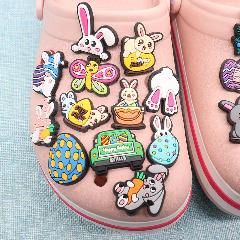 1-23Pcs PVC Adorable Rabbit Bunny Easter Shoe Buckle Charms Accessories Children Shoe Button Fit Birthday Gift