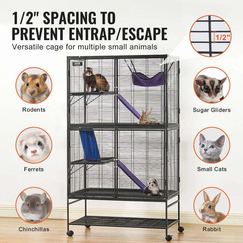 SucceBuy 64.6"Rolling Metal Ferret Cage Large4-Tier Critter Nation Cage Small Animal Cage for Pet Rat Hamster Guinea Chinchilla