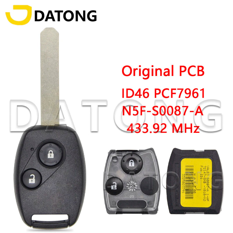 Datong World Car Remote Control Key For Honda Civic CRV HRV City ID46 PCF7961 S0084-A 313.8MHz S0087-A 433.9MHz Original Parts