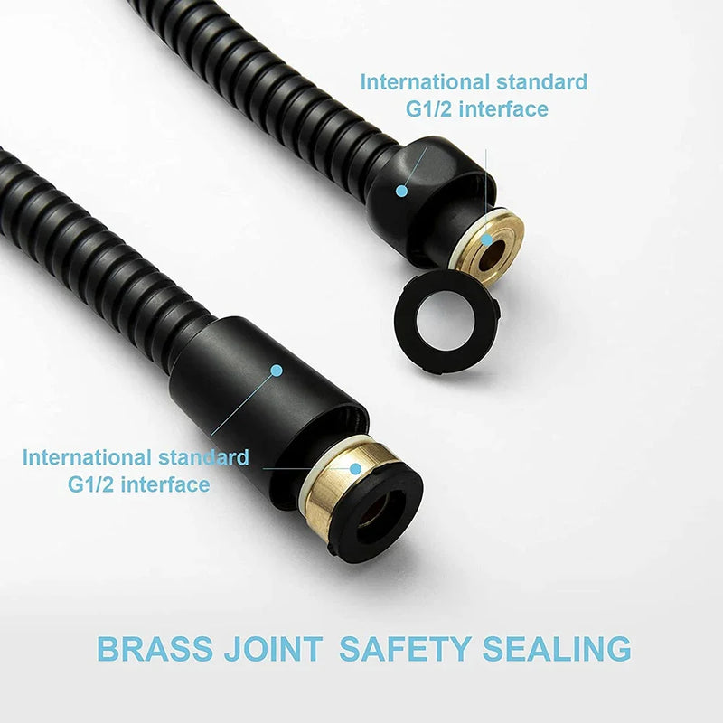 1.5M Black SUS 304 Flexible Shower Hose Long Bathroom Shower Water Hose Extension Plumbing Pipe Pulling Tube Bath Accessories