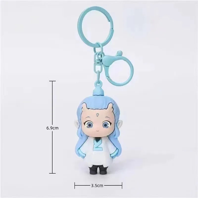Nezha Ao Bing Anime Keychain Action Figures PVC/Acrylic Car Key Chain Ring Mini Figure Model Schoolbag Pendent Toy Kids Toy Gift