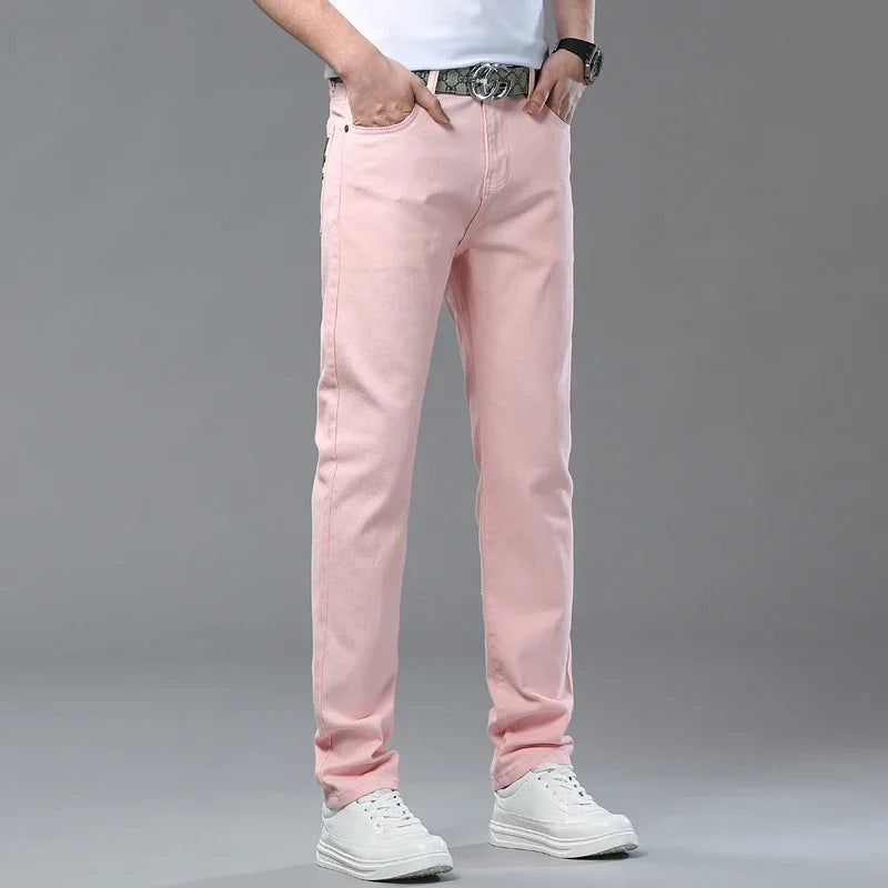 White Yellow Pink Red Fashion 5 Color Fashion Men's Stretch Jeans Slim Streetwear Korean Business Straight Casual Denim Trousers