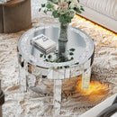 LUVODI Luxury Modern Round Mirrored Accent Side Table with Crystal Diamonds Inlay for Bedside Table