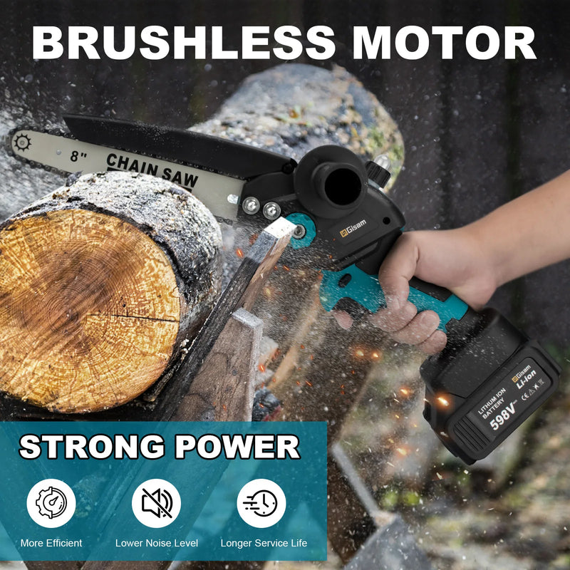 Cordless Electric Chainsaw Brushless Battery Chain Saw 8 INCH Saw Garden Branch Tree Logging Cutting Power Tool for Makita 18V