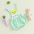 Easter Bunny Jumpsuit with Floral Embroidery and Ruffle Trim for Infant Girls and Boys - Adorable Spring Romper for Babies