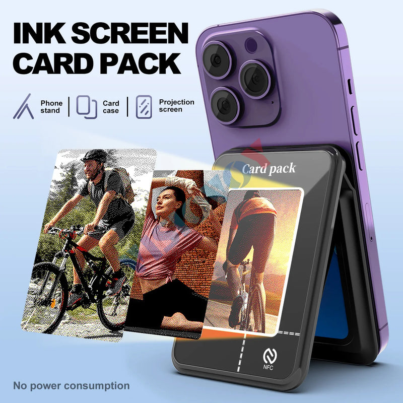 Magnetic Card Holder Wallet Case for iPhone, NFC Function, DIY Phone Cases, Christmas Gifts, E ink, 4 Color Screeen