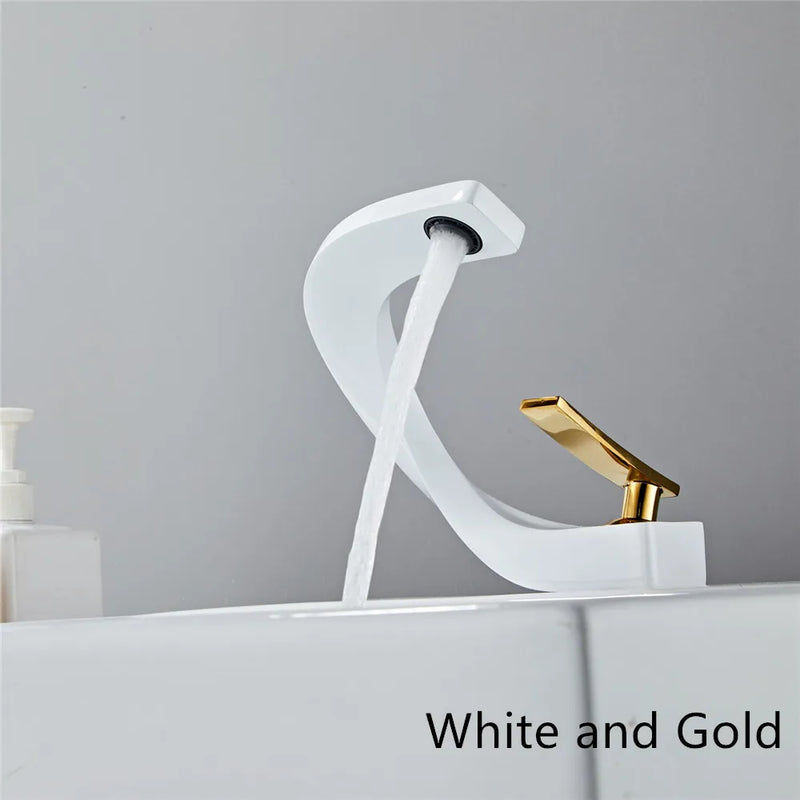 Tuqiu Bathroom Faucet Brass Rose Gold White Bathroom Basin Faucet Cold Hot Water Mixer Sink Tap Deck Mounted Black Rose Gold Tap