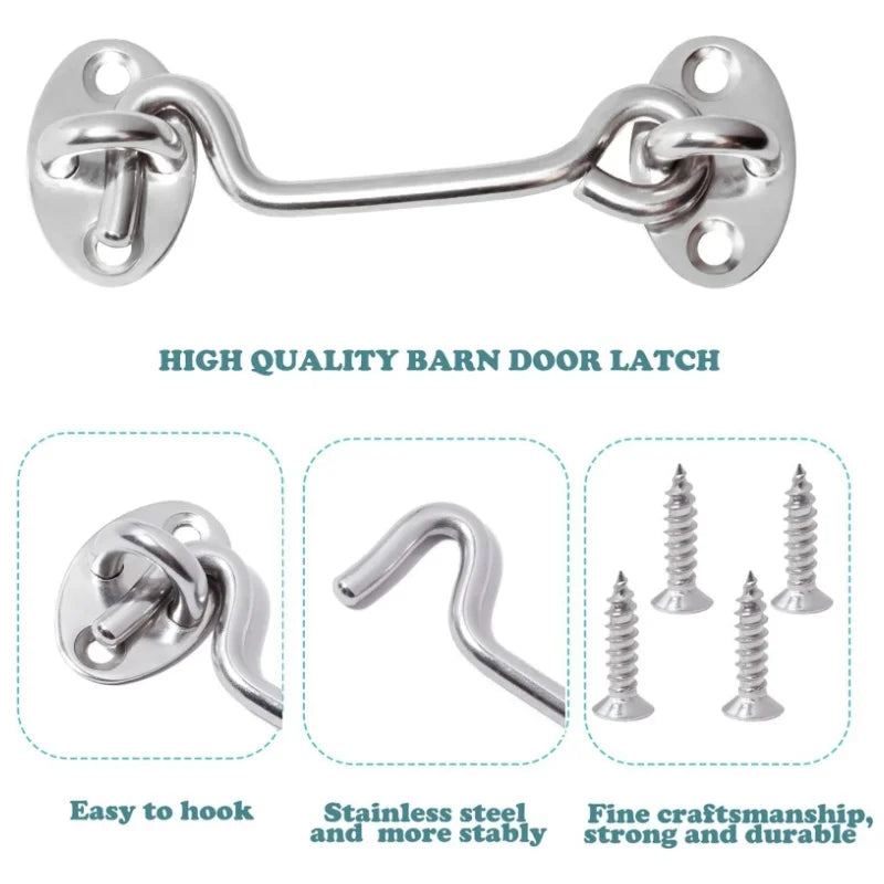 Stainless Steel Heavy Duty Privacy Hook and Eye Latch Lock with Screws Black Silver Barn Door Easy Locks Gate Latch Window Wind