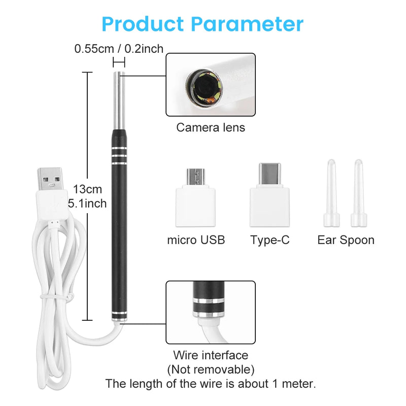 5.5MM HD Visual Ear Endoscope 3 in 1 USB Otoscope Ear Wax Cleaning Inspection Camera Tools for Android Phone PC