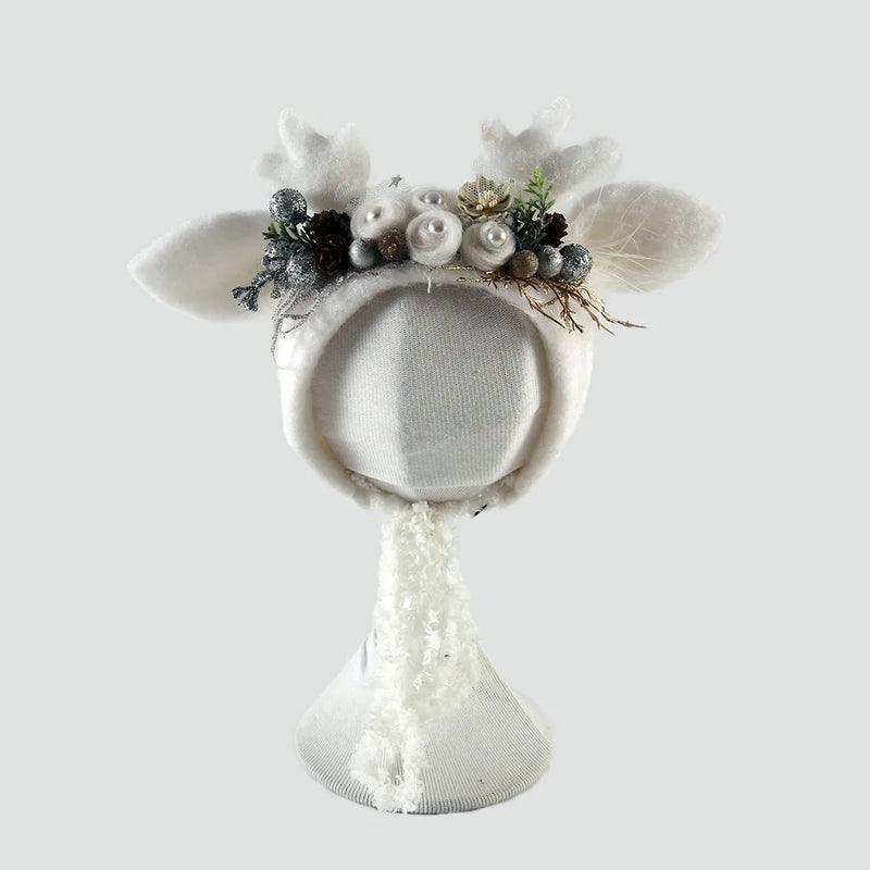 Newborn Wool Felt Fox Flower Bonnet Newborn Photography Props Baby Animal Floral Garden Hat Photo Shoot