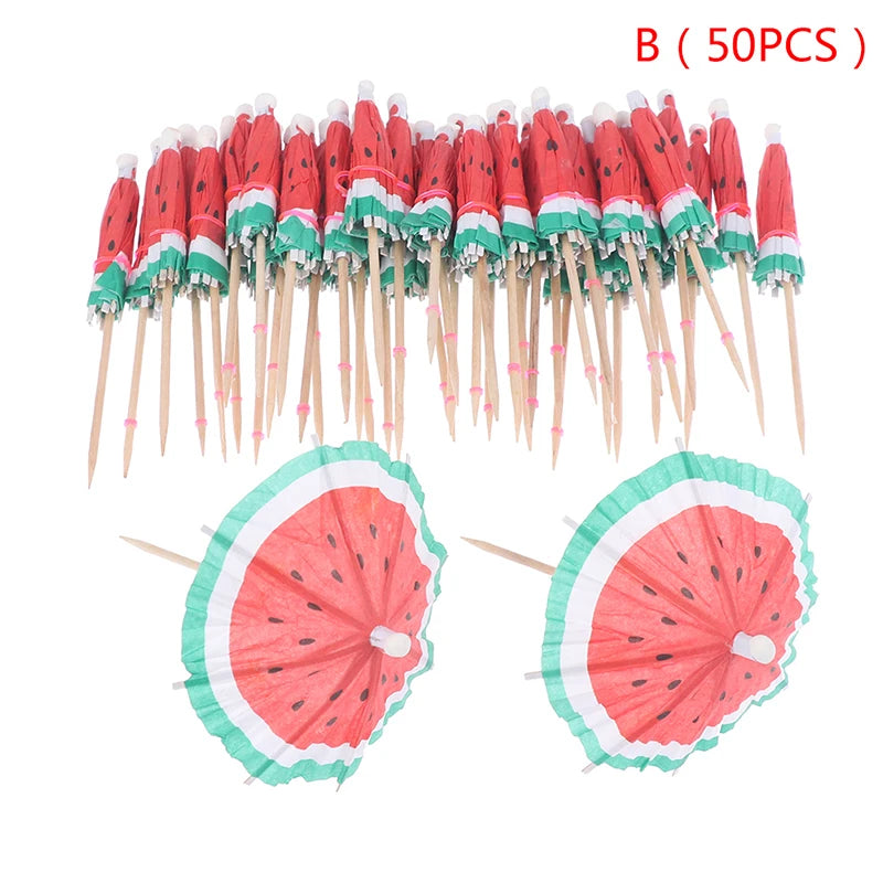 50pcs Umbrella Cocktail Decorative Garnishes Bamboo Stick Summer Tropical Luau Party Hawaiian Beach Theme Flamingo Party Decor