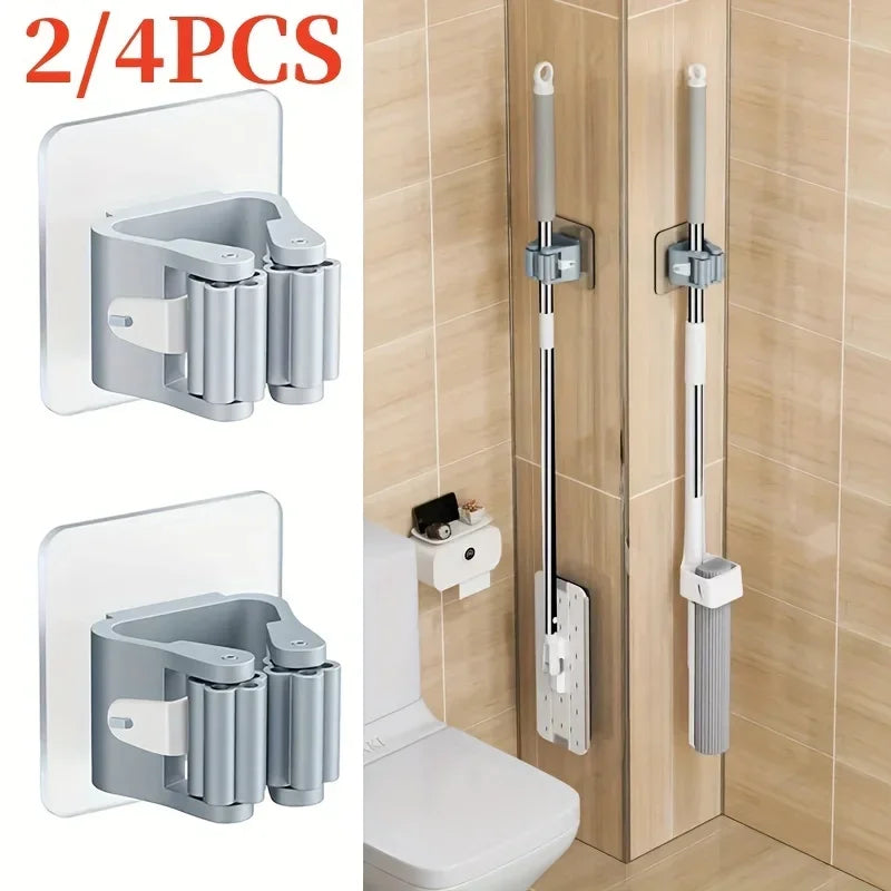 2PCS Home Storage Rack Bathroom Suction Hanging Pipe Traceless Hooks Wall Mounted Mop Organizer Holder Waterproof Broom Hanger