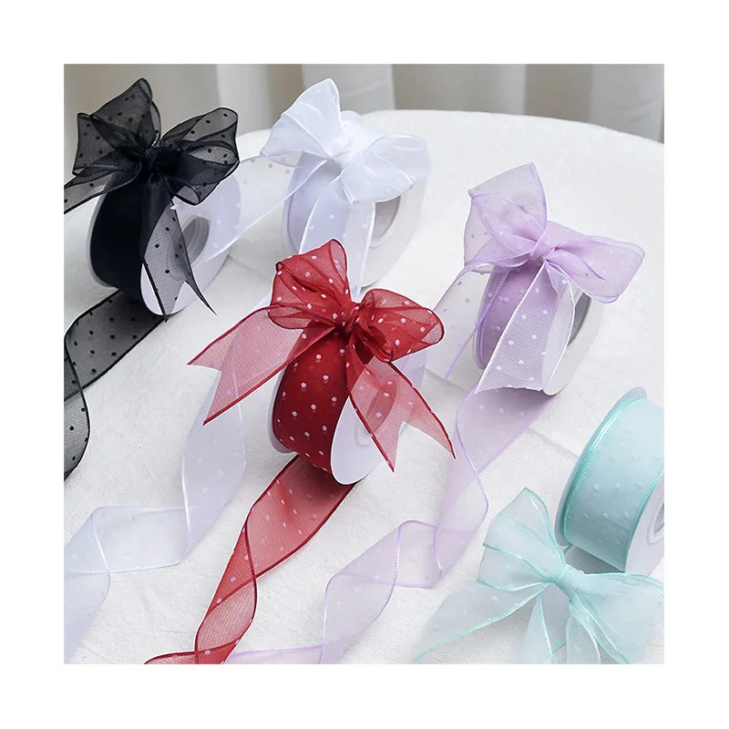 10Yards 4CM Polka Dots Organza Gauze Packaging Ribbon Tape Flower Gift Box Wrap Bow DIY Wedding Christmas Party Decoration