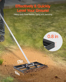VEVOR Lawn Leveling Rake with Handle Ground Plate Rust-Resistant Carbon Steel Soil Leveler Effort Saving Lawn Leveling for Yard