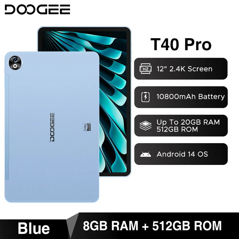 World Premiere DOOGEE T40 Pro Tablet 12" IPS 2.4K 20GB(8+12) 512GB Android 14 Helio G99 6nm 10800mAh 18W Charge 7.6mm ultra-thin