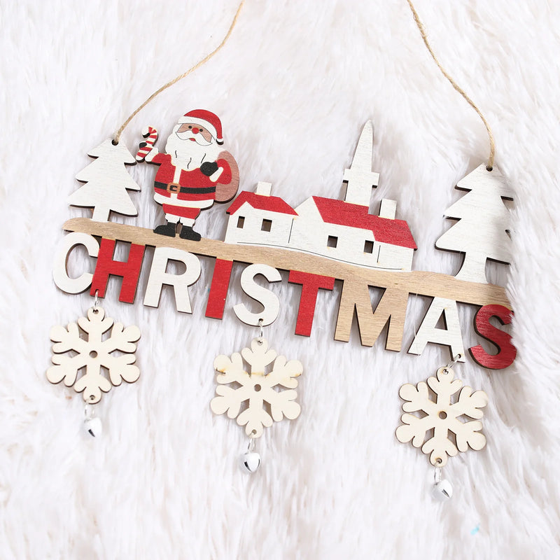 Wooden Christmas Door Frame Hanging Ornament Santa Claus Elk Angel Wood Pendant Crafts for Home Restaurant New Year Decor Gifts