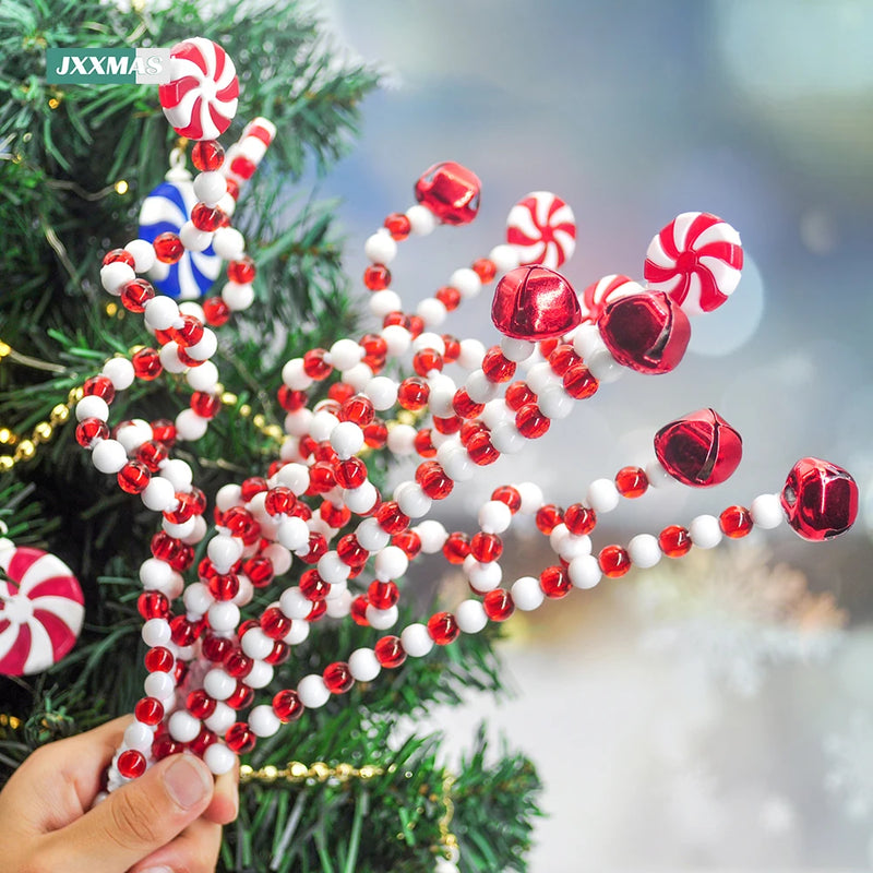 4 Pack Candy Cane Christmas Decoration Bells Lollipop Pendants Tree Xmas Ornaments Home Decor Noel Gifts Navidad Party Supplies