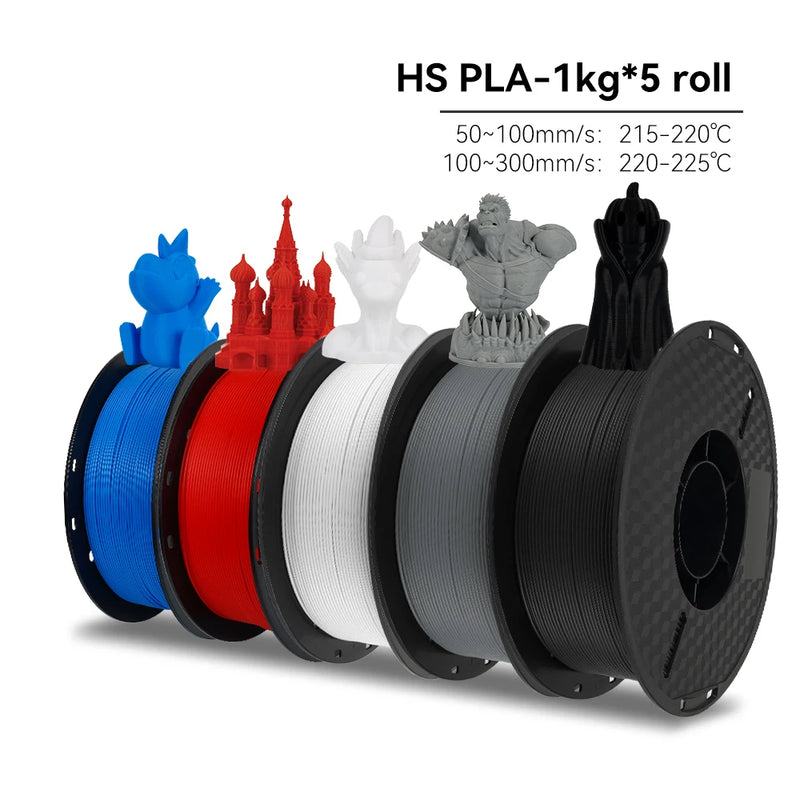 KEEPANG PLA/HS-PLA/PETG/Silk PLA 3D Printer Filament 1.75mm Mix Color 5Rolls High Speed PLA Printinng Material for Bambu Lab