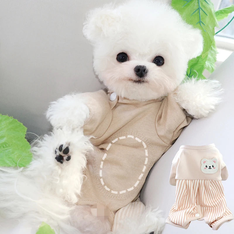 Cute Bear Head Dog Clothes Belly Protection Puppy Pajamas Autumn and Winter Thermal Jumpsuit Teddy Bichon Four-legged Clothes