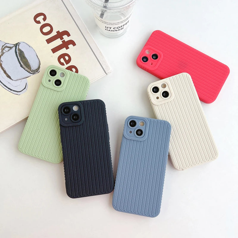Candy Color Woven Pattern Phone Case For iPhone 13 12 11 14 Pro Max X XR XS Max 7 8 Plus Shockproof Silicone Soft TPU Back Cover