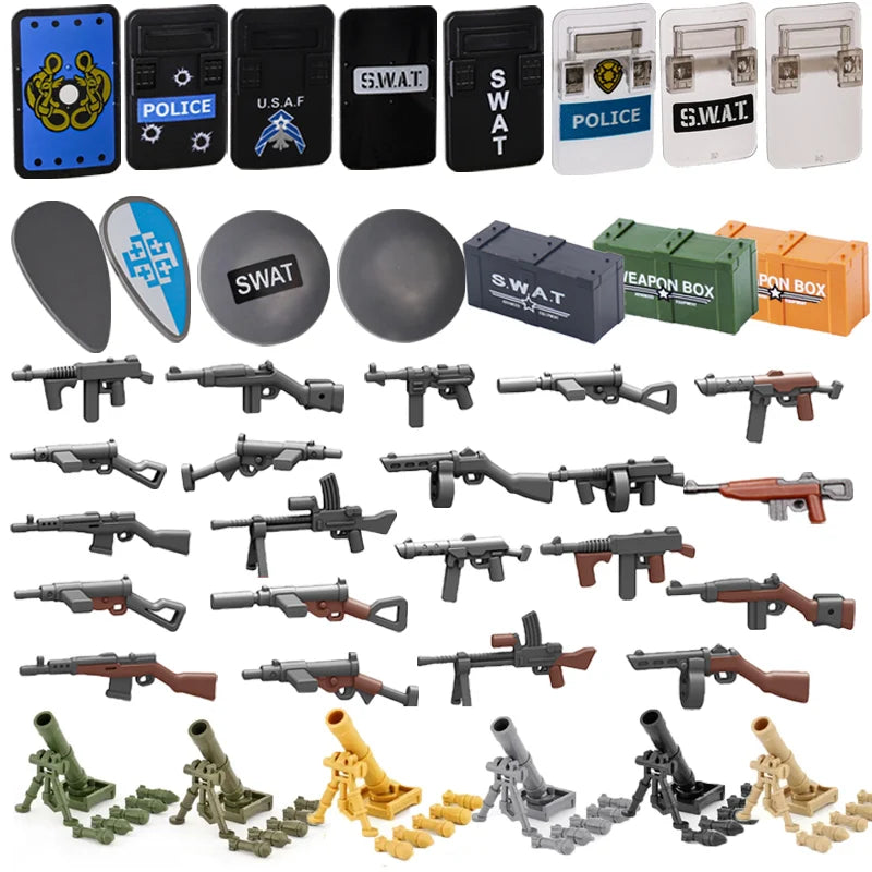 WWII Military Building Blocks Accessories Soldier Figures Weapons Box Rifle Submachine Gun AKM Shield Mini Brick Toy K003 Gift