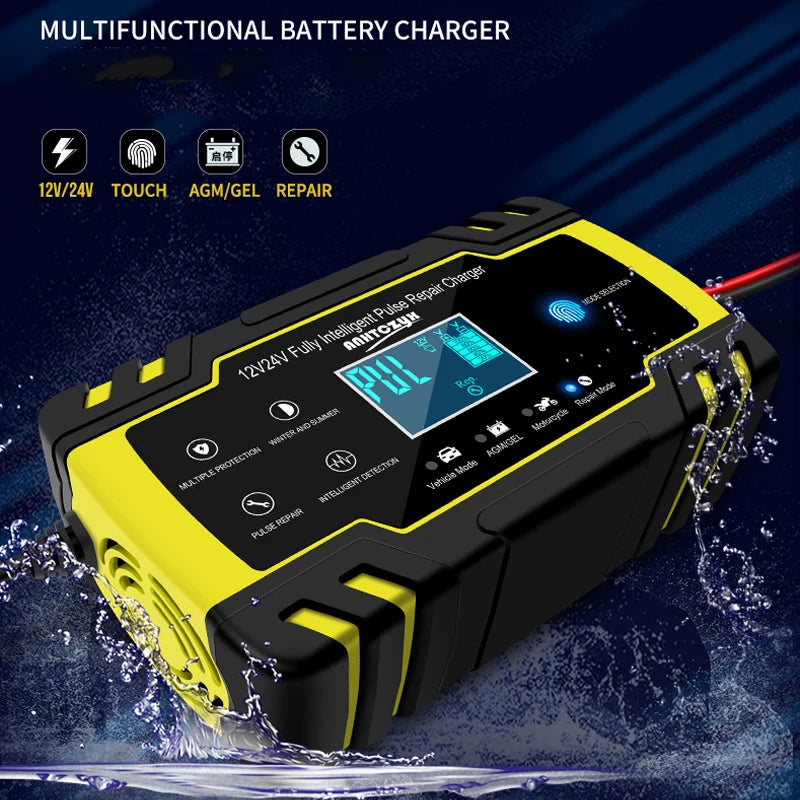 12V-24V 8A Full Automatic Car Battery Charger Power Pulse Repair Chargers Wet Dry Lead Acid Battery-chargers Digital LCD Display