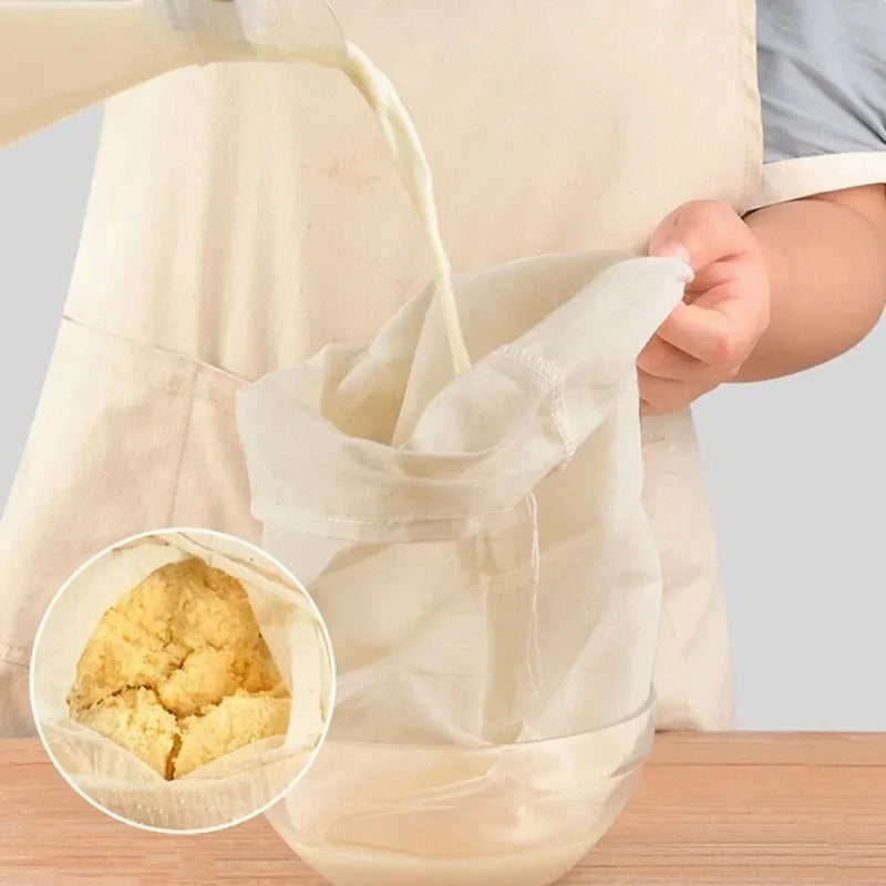 Reusable Cheese Cloth Bags Unbleached Natural Cotton Drawstring Bag for Yogurt Cold Brew Bags Nut Milk Tea Herbs Spice Strainers