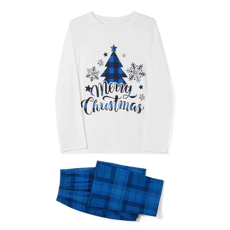 Christmas Family Matching Pajamas Sets Christmas PJ's Letter Print Top and Plaid Pants Jammies Sleepwear