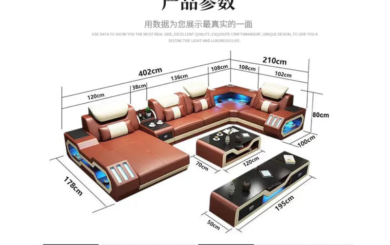 2022 High Quality Modern Luxury smart Leather Sectional Sofa Chairs Set Couch Living Room furniture Sofas With Led