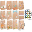 12pcs Ramadan Kraft Paper Gift Bag with Stickers Eid Mubarak Candy Cookie Packaging Bag 2025 Islamic Muslim Party Decor Supplies