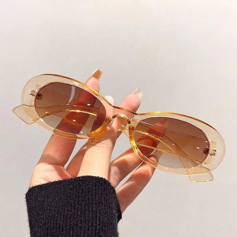 KLASSNUM 2023 Fashion Sunglasses Oval Shades Woman Brand Designer Candy Color Vintage Sun Glasses Female Small Frame Mirror Lens